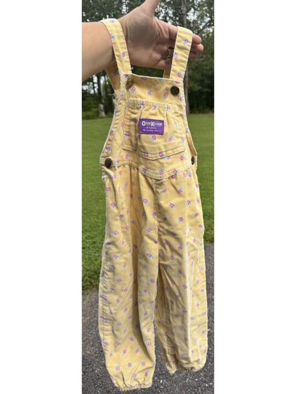 Vintage OshKosh B'Gosh Toddler Floral Yellow Corduroy Overalls Size 3T